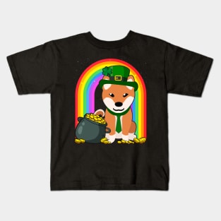 Shiba Inu Rainbow Irish Clover St Patrick Day Dog Gift graphic Kids T-Shirt